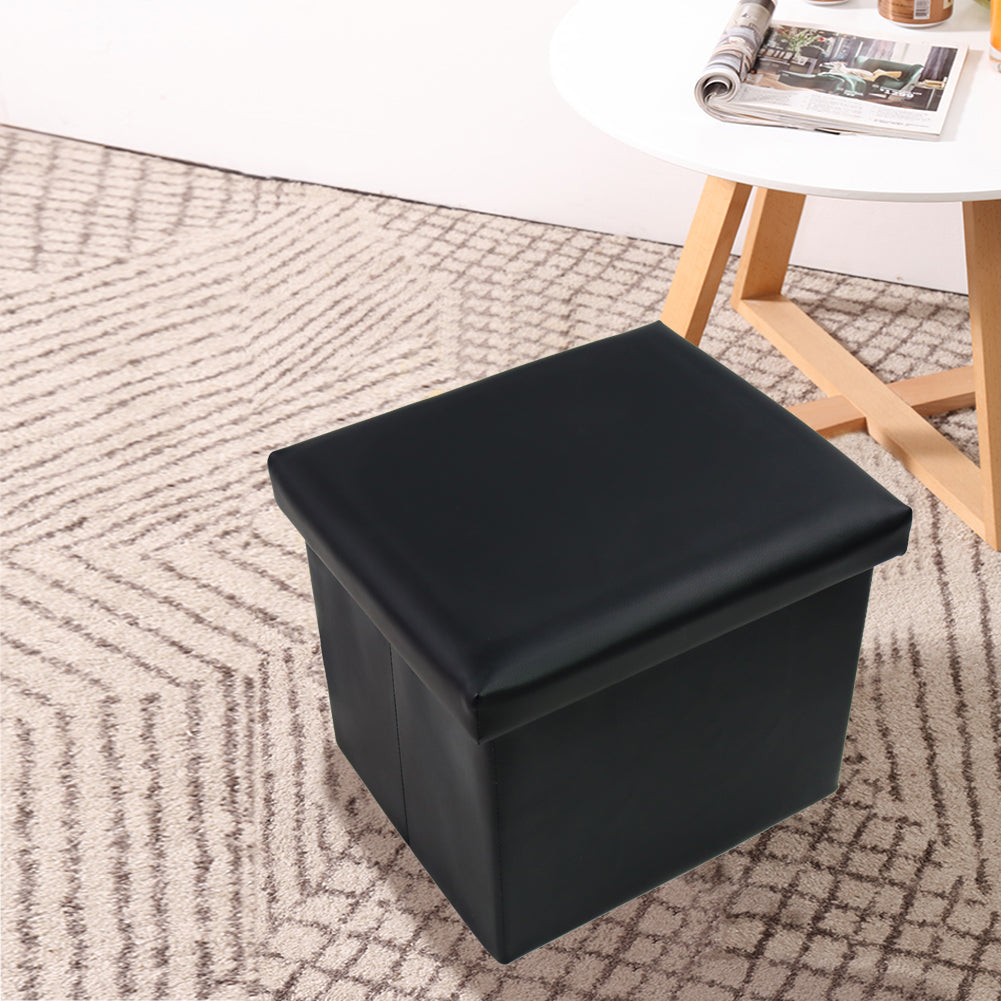 KKTONER Faux Leather Foldable Storage Ottoman Cuboid Toy Box Chest Foot Stool 14"x12'' x12''