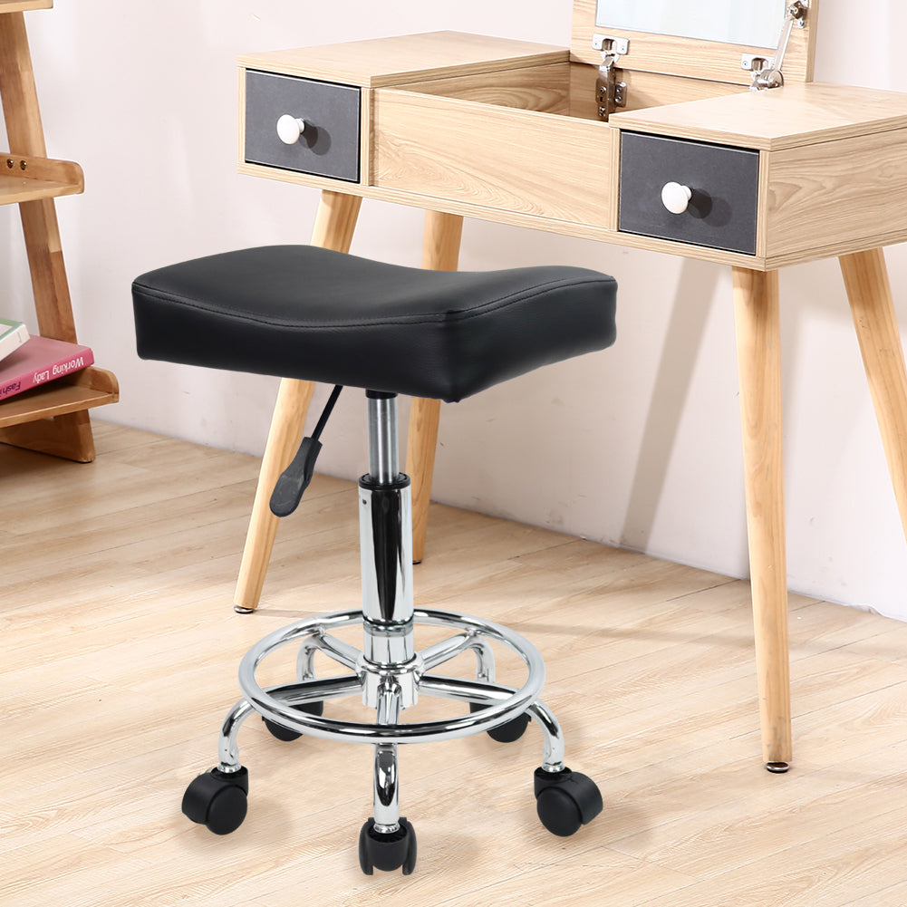 KKTONER Square Rolling Stool PU Leather Height Adjustable Swivel Massage SPA Salon Stools Task Chair with footrest Small (Black)