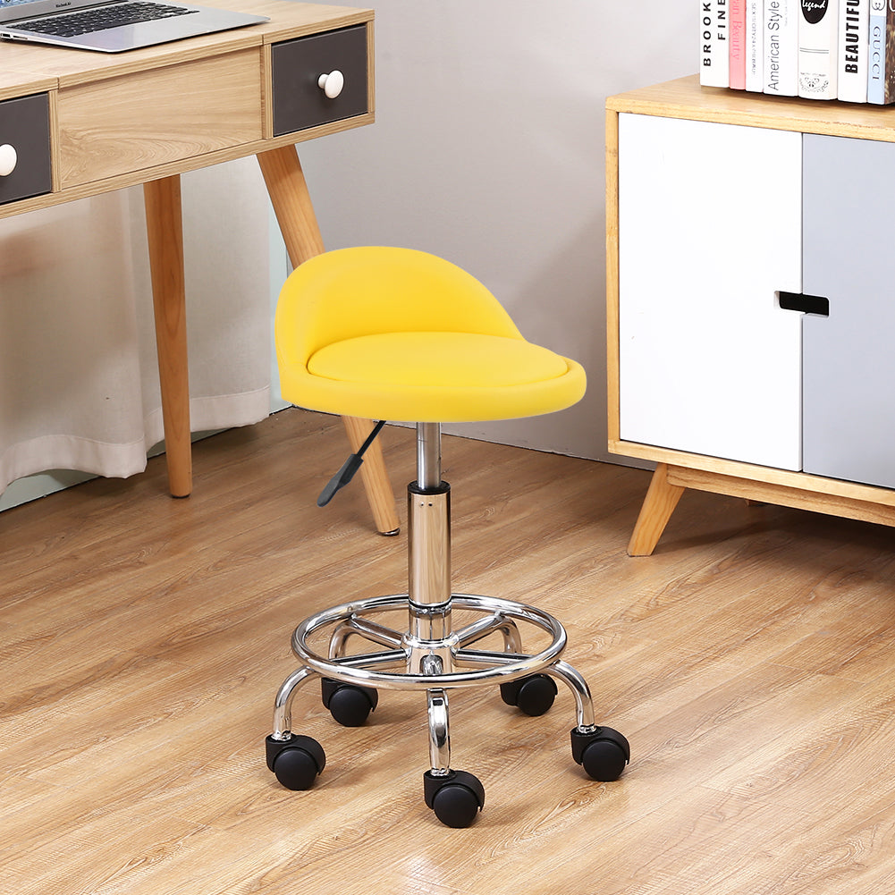 KKTONER PU Leather Rolling Stool with Low Backrest Desk Chair Home Office stool Yellow