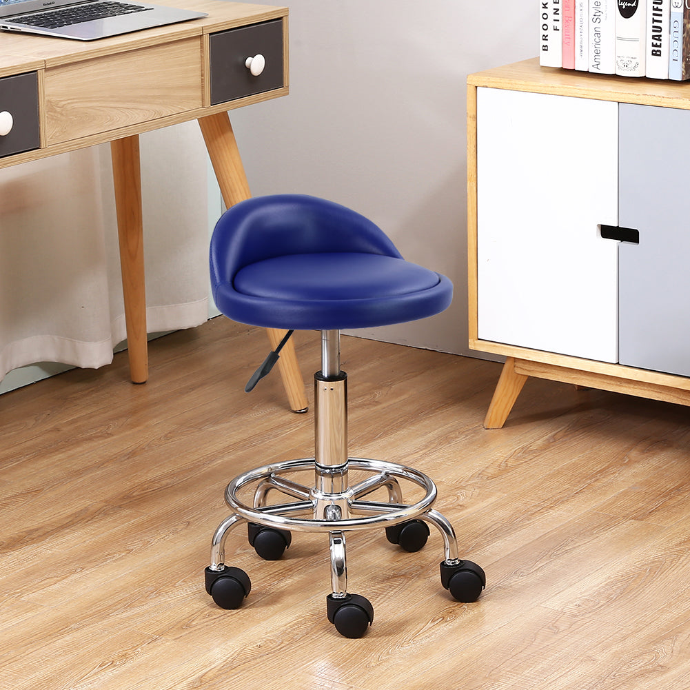 KKTONER PU Leather Rolling Stool with Low Backrest Desk Chair Home Office stool Blue