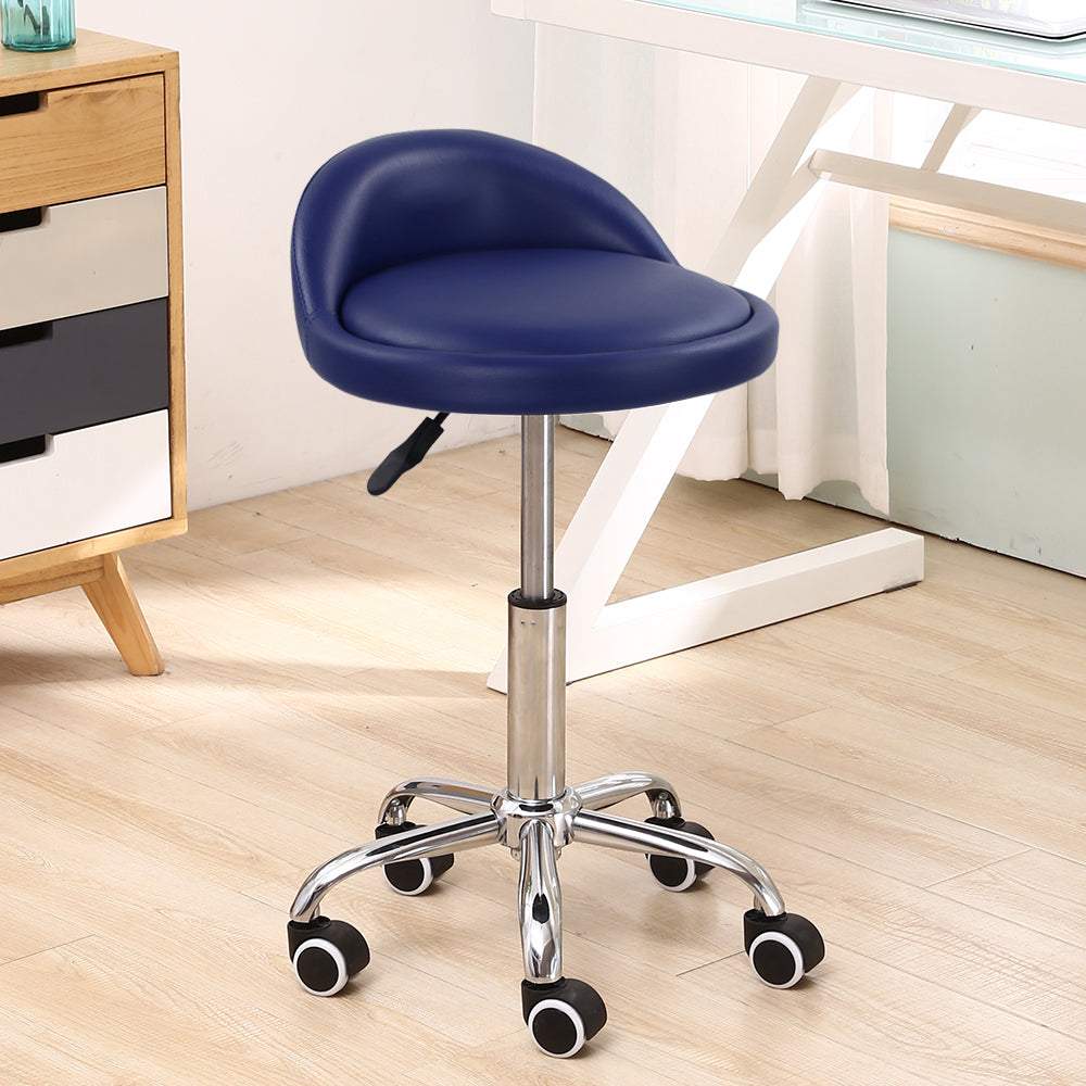 KKTONER PU Leather Rolling Stool with Low Backrest Desk Chair Home Office stool Blue