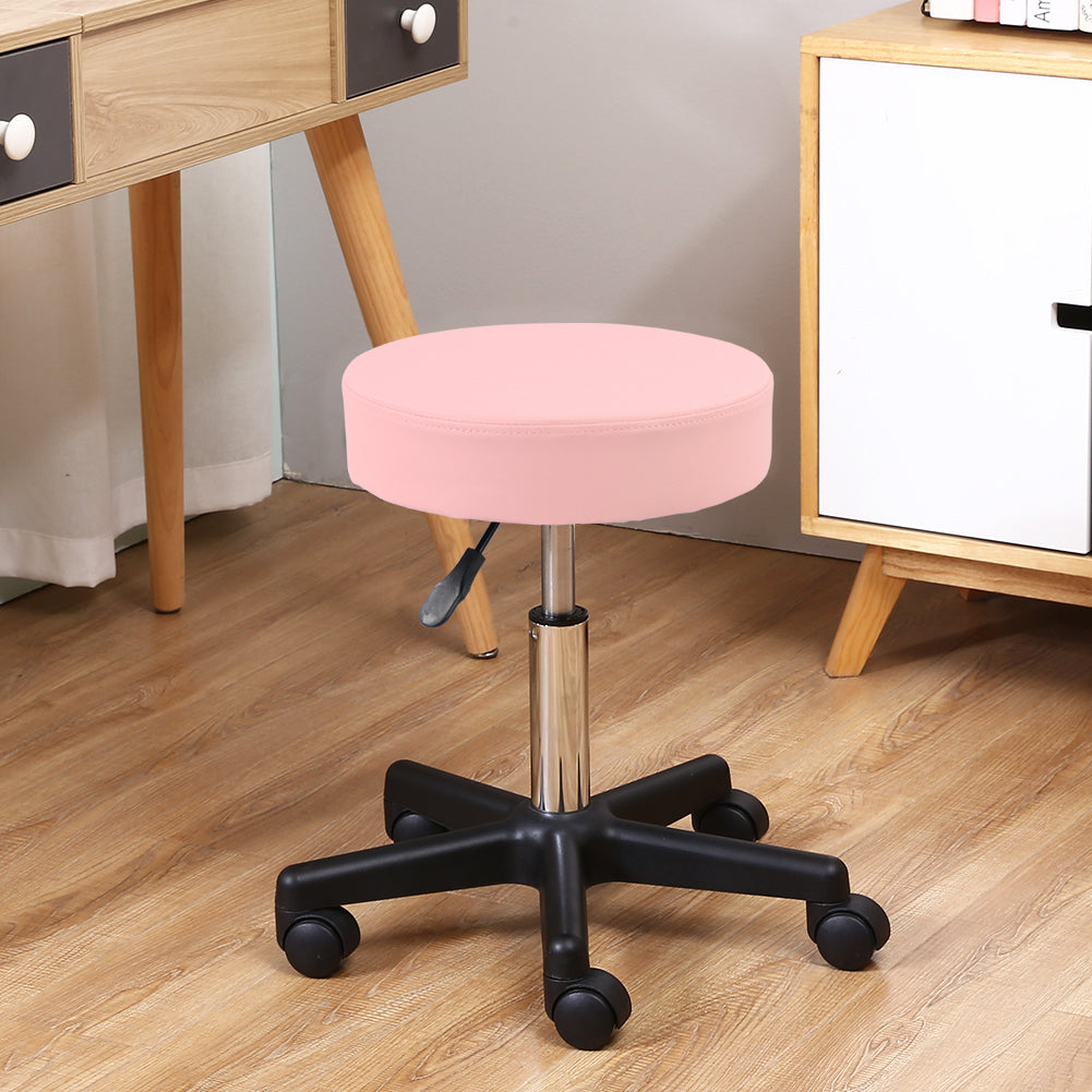 KKTONER Round Rolling Stool PU Leather Height Adjustable Swivel Work SPA Medical Salon Stool Pink