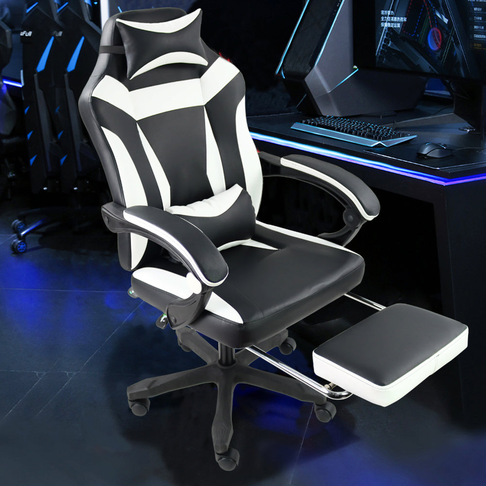 KKTONER Ergonomic Gaming Chair Executive Office Chair for E-Sport Racing Swivel Height Adjustable with Armrest (White)