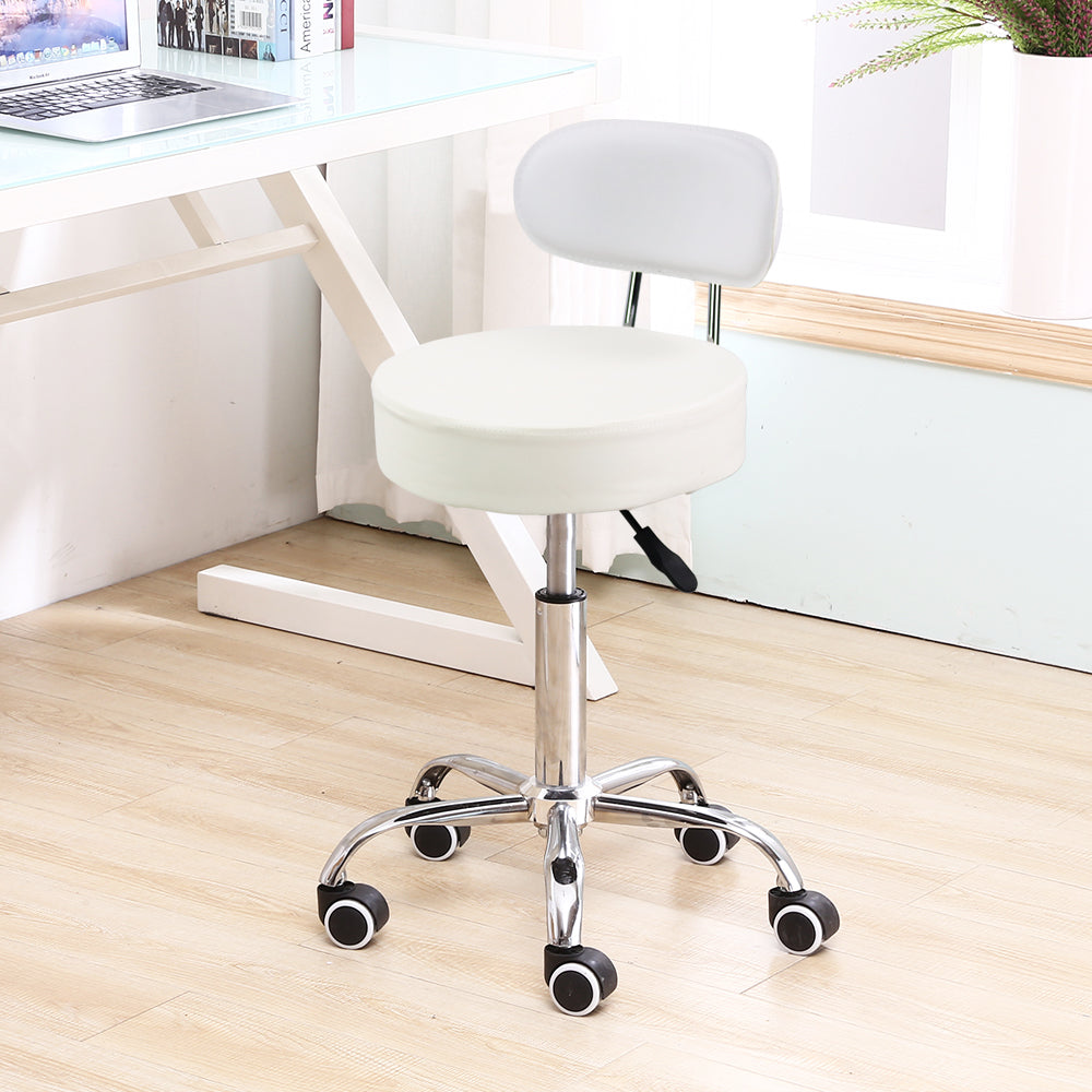 KKTONER PU Leather Counter Desk Chair Height Adjustable Swivel Stool Rolling Chair with Mid Back White