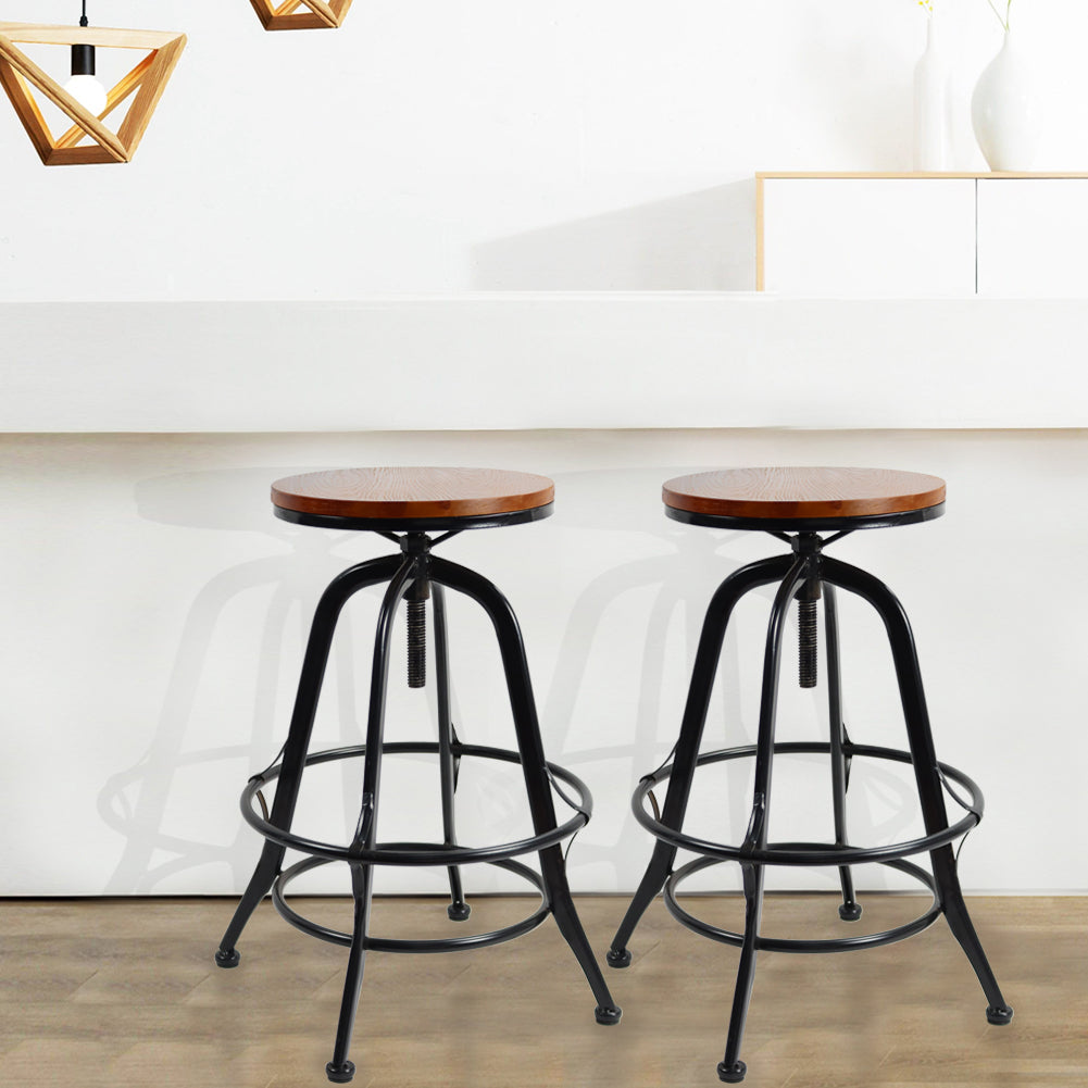 KKTONER Vintage Industrial Style Retro Metal Wood Bar Stool Height Adjustable Kitchen Club High Stool with Footrest