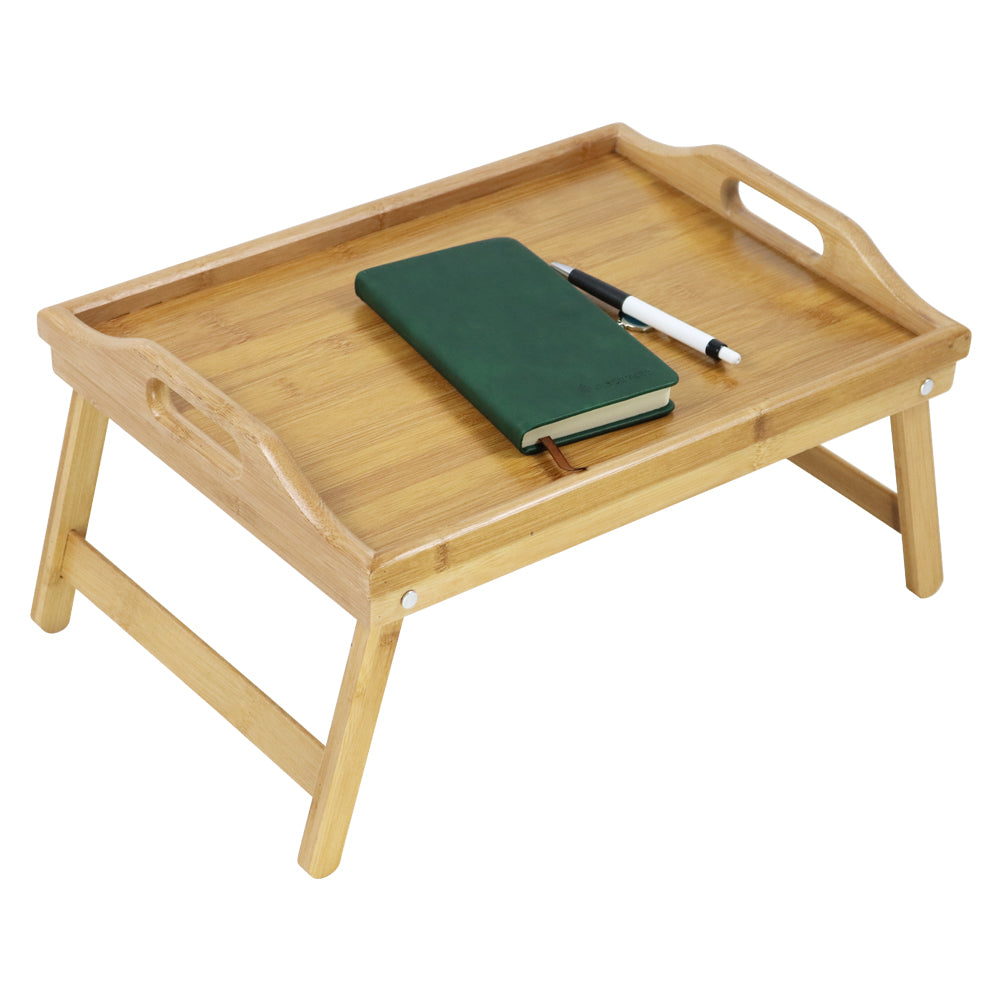 KKTONER Bamboo Bed Tray Table with Folding Legs Small Laptop Stand Breakfast Tray (Natural)