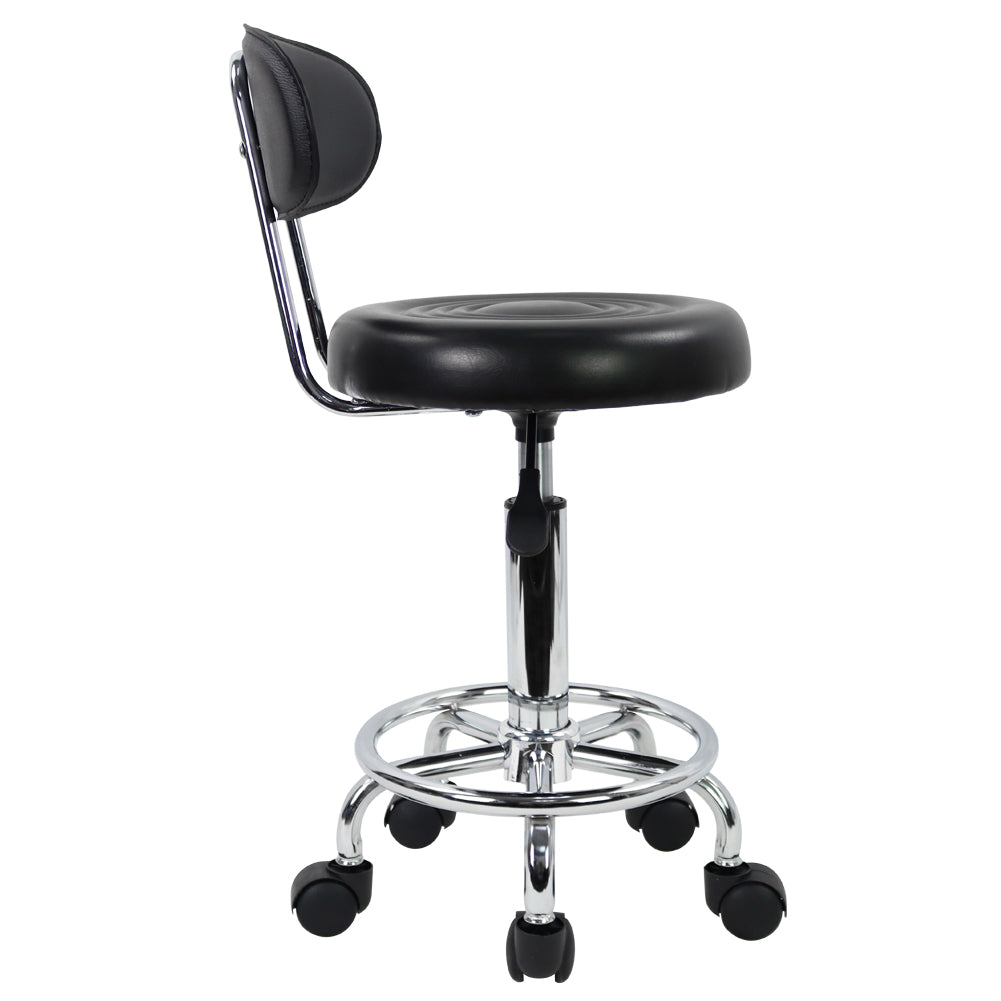 KKTONER Small PU Leather Modern Rolling Stool with Low Back Height Adjustable Work Salon Drafting Swivel Task Small Chair with Footrest (Black)