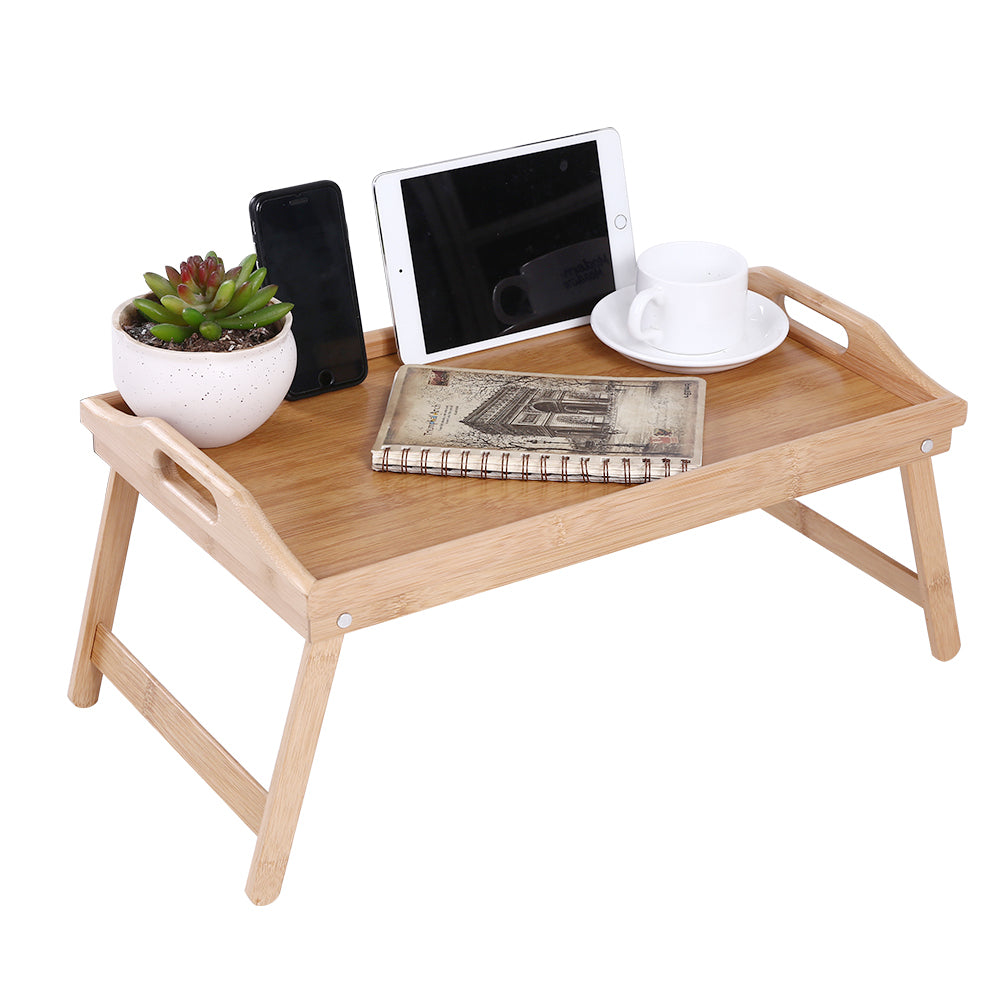 KKTONER Bamboo Bed Tray Table with Folding Legs Foldable Laptop Stand Breakfast Tray Natural