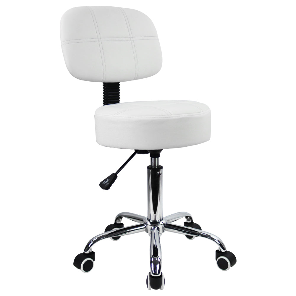 KKTONER Round Rolling Chair with Back PU Leather Height Adjustable Swivel Drafting Salon Stools White