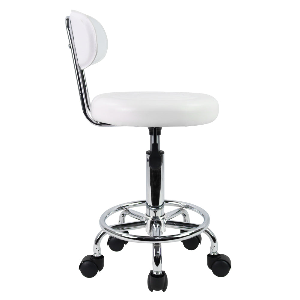 KKTONER Small PU Leather Modern Rolling Stool with Low Back Height Adjustable Work Salon Drafting Swivel Task Small Chair with Footrest (White)