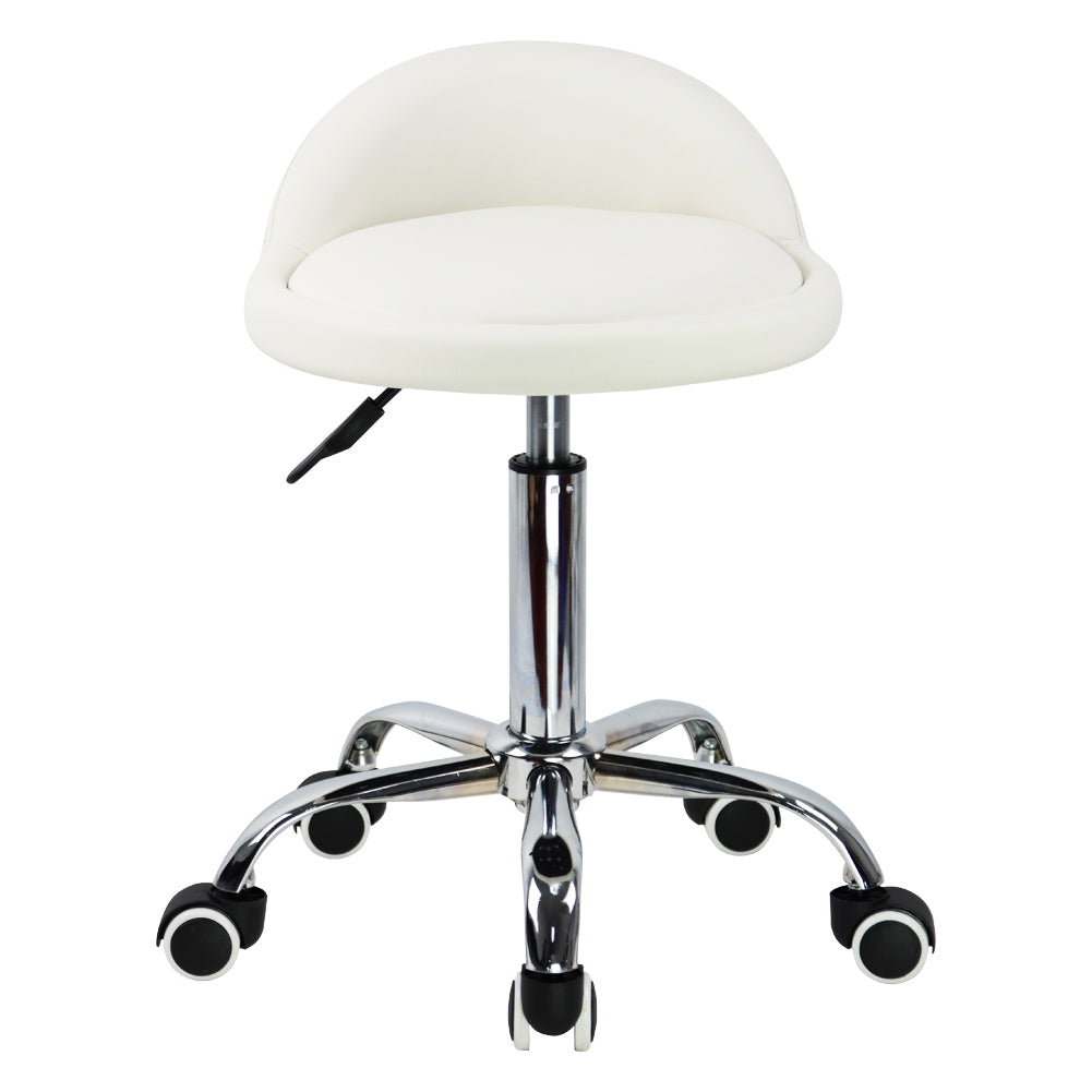 KKTONER PU Leather Rolling Stool with Low Backrest Desk Chair Home Office stool White