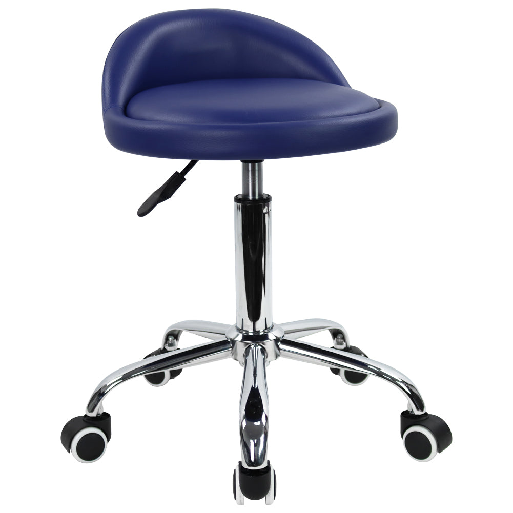 KKTONER PU Leather Rolling Stool with Low Backrest Desk Chair Home Office stool Blue