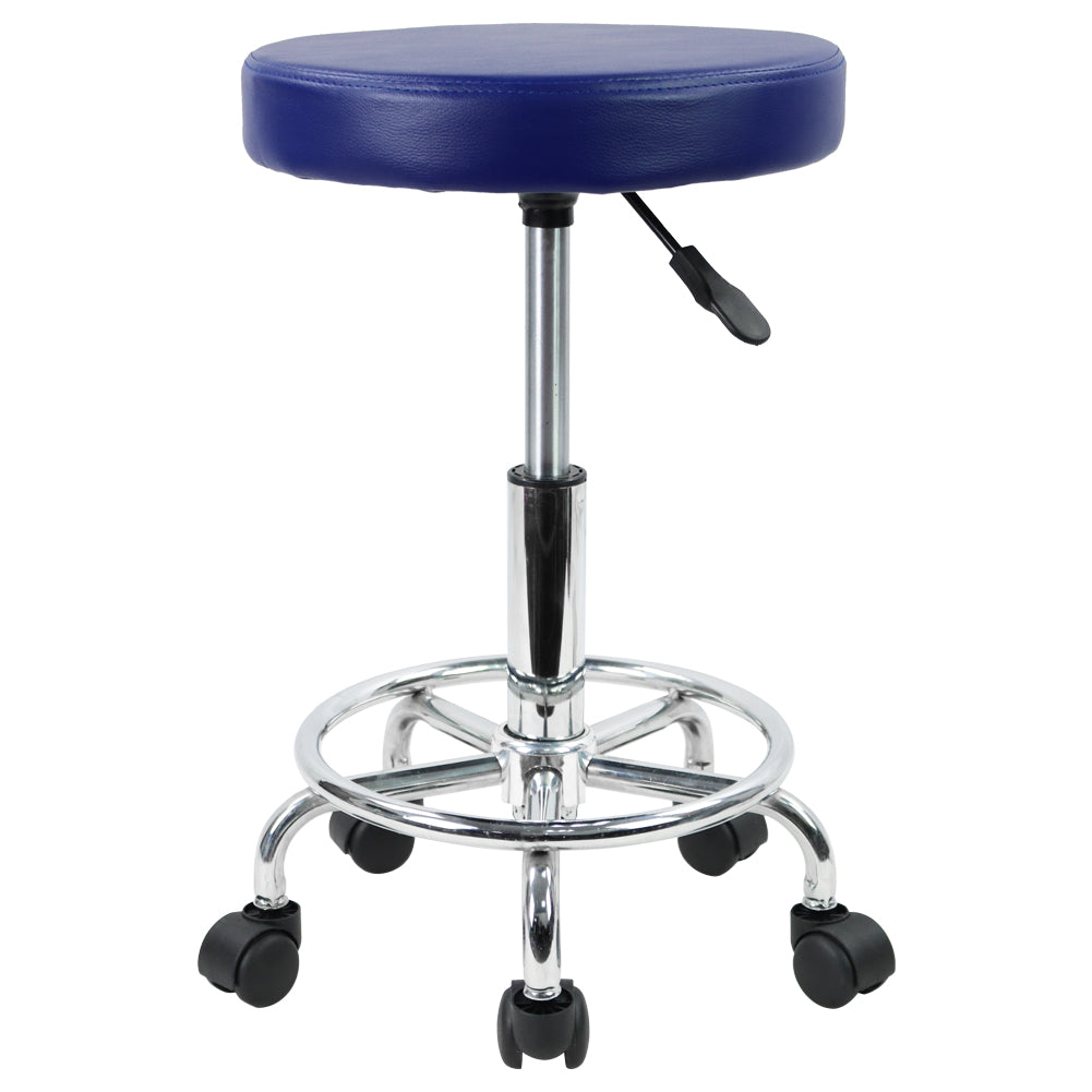 KKTONER PU Leather Round Rolling Stool with Foot Rest Swivel Height Adjustment Tattoo Stools Blue