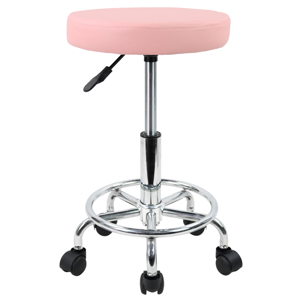 KKTONER PU Leather Round Rolling Stool with Foot Rest Swivel Height Adjustment Tattoo Stools Black