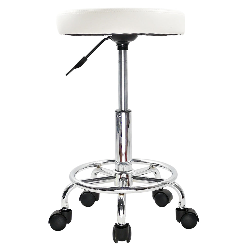 KKTONER PU Leather Round Rolling Stool with Foot Rest Swivel Height Adjustment Tattoo Stools Black