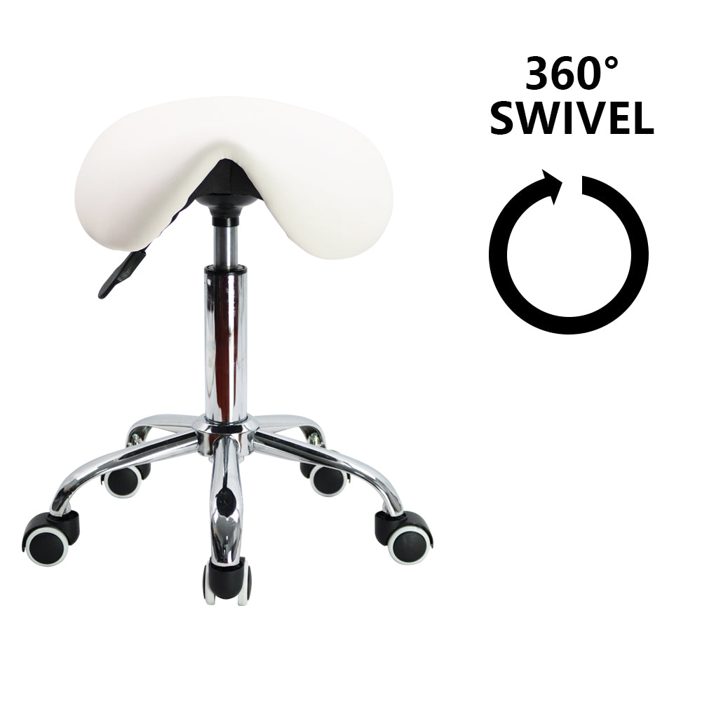 KKTONER Rolling Swivel Saddle Stool Height Adjustable Swivel Chair with Wheels White