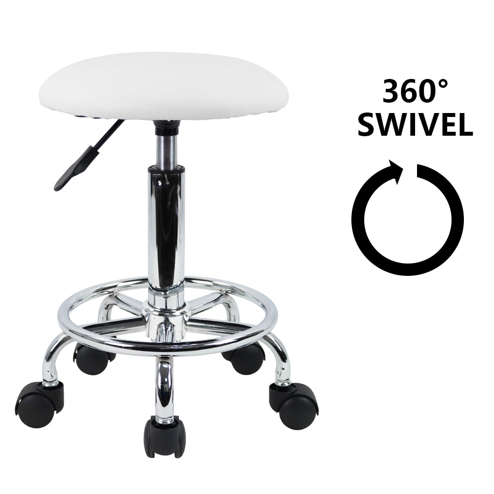 KKTONER Swivel Rolling Stool with Footrest Height Adjustable PU Leather Salon Vanity Spa Massage Office Stool Chair Small (White)