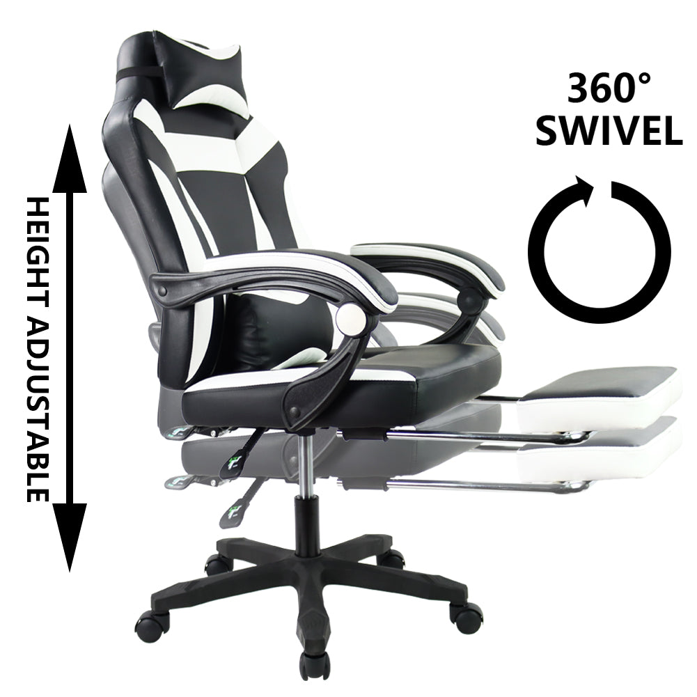 KKTONER Ergonomic Gaming Chair Executive Office Chair for E-Sport Racing Swivel Height Adjustable with Armrest (White)