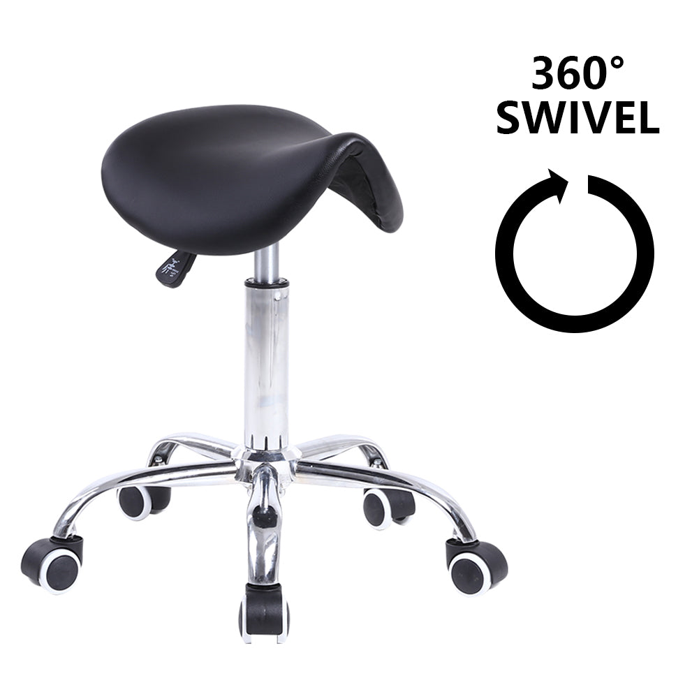 KKTONER  PU Leather Saddle Stool Height Adjustable Swivel Rolling Stool with Wheels Black