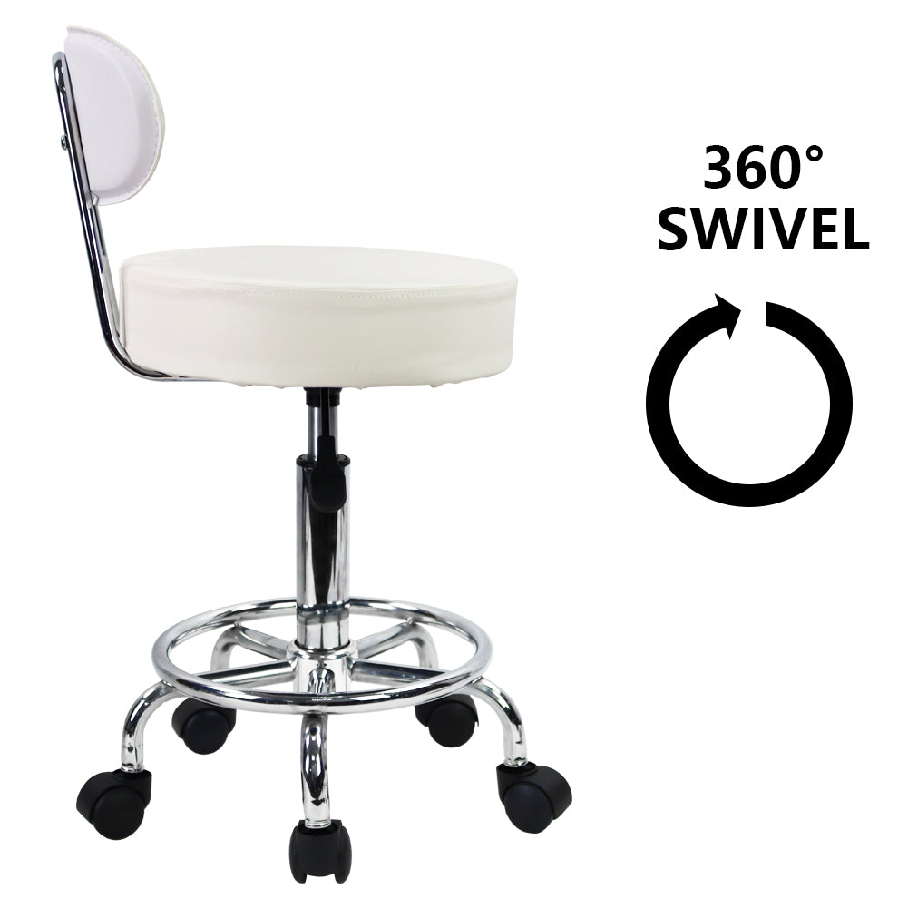 KKTONER Mid Back Desk Chair PU Leather Height Adjustable Swivel Stool Rolling Chair with Footrest White