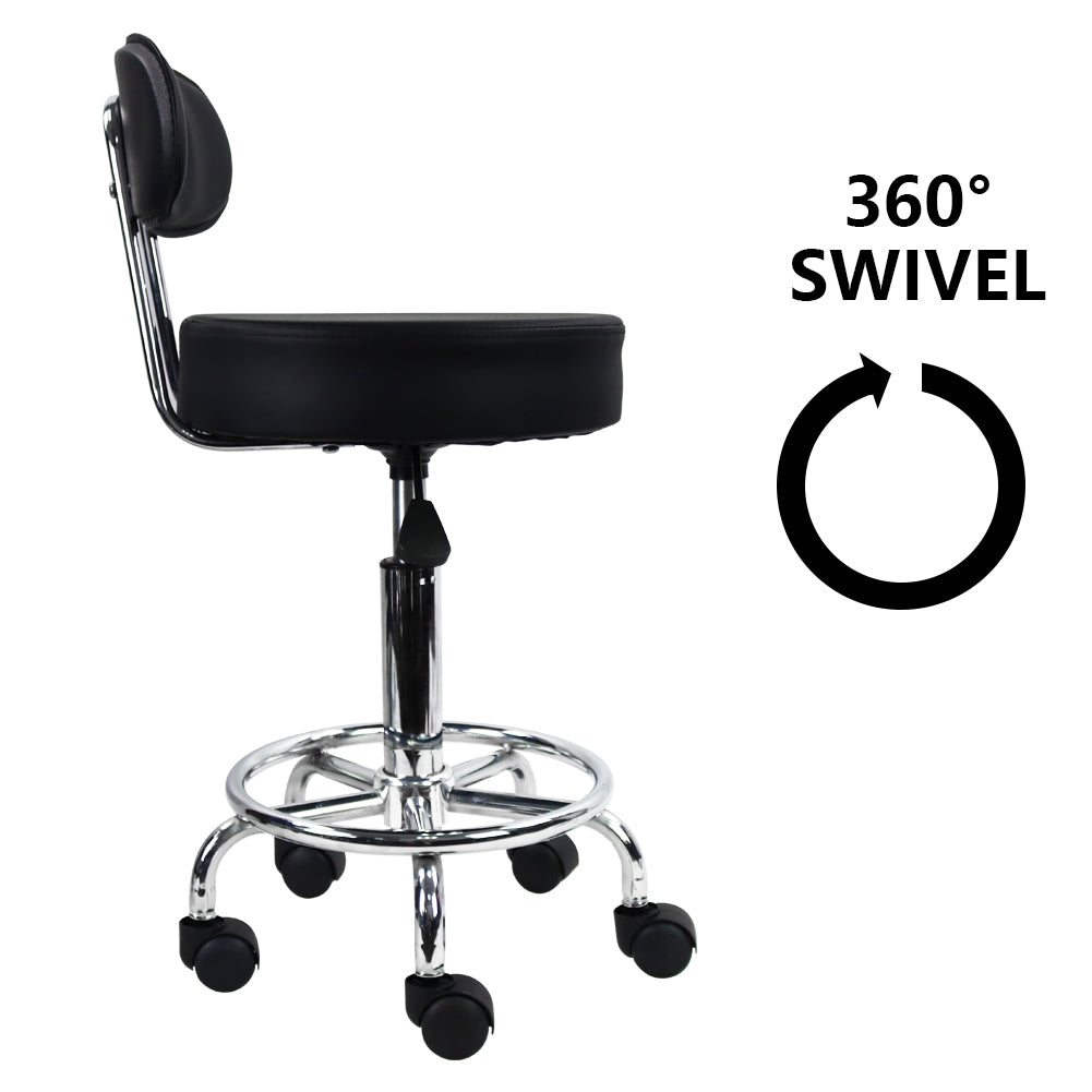 KKTONER Mid Back Desk Chair PU Leather Height Adjustable Swivel Stool Rolling Chair with Footrest Black