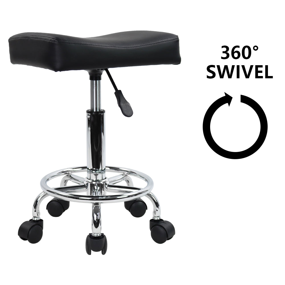 KKTONER Square Rolling Stool PU Leather Height Adjustable Swivel Massage SPA Salon Stools Task Chair with footrest Small (Black)