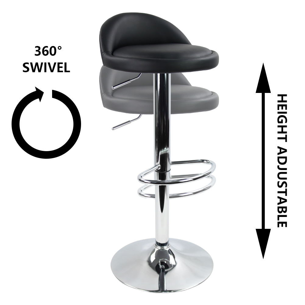 KKTONER Low Back Bar stool PU Leather Height Adjustable 360 Swivel Kitchen Stool with Footrest Black