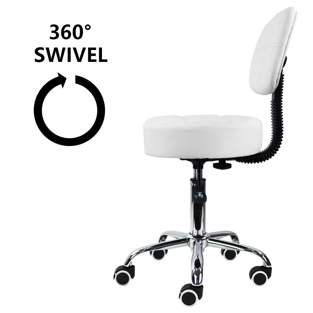 KKTONER Round Rolling Chair with Back PU Leather Height Adjustable Swivel Drafting Salon Stools White