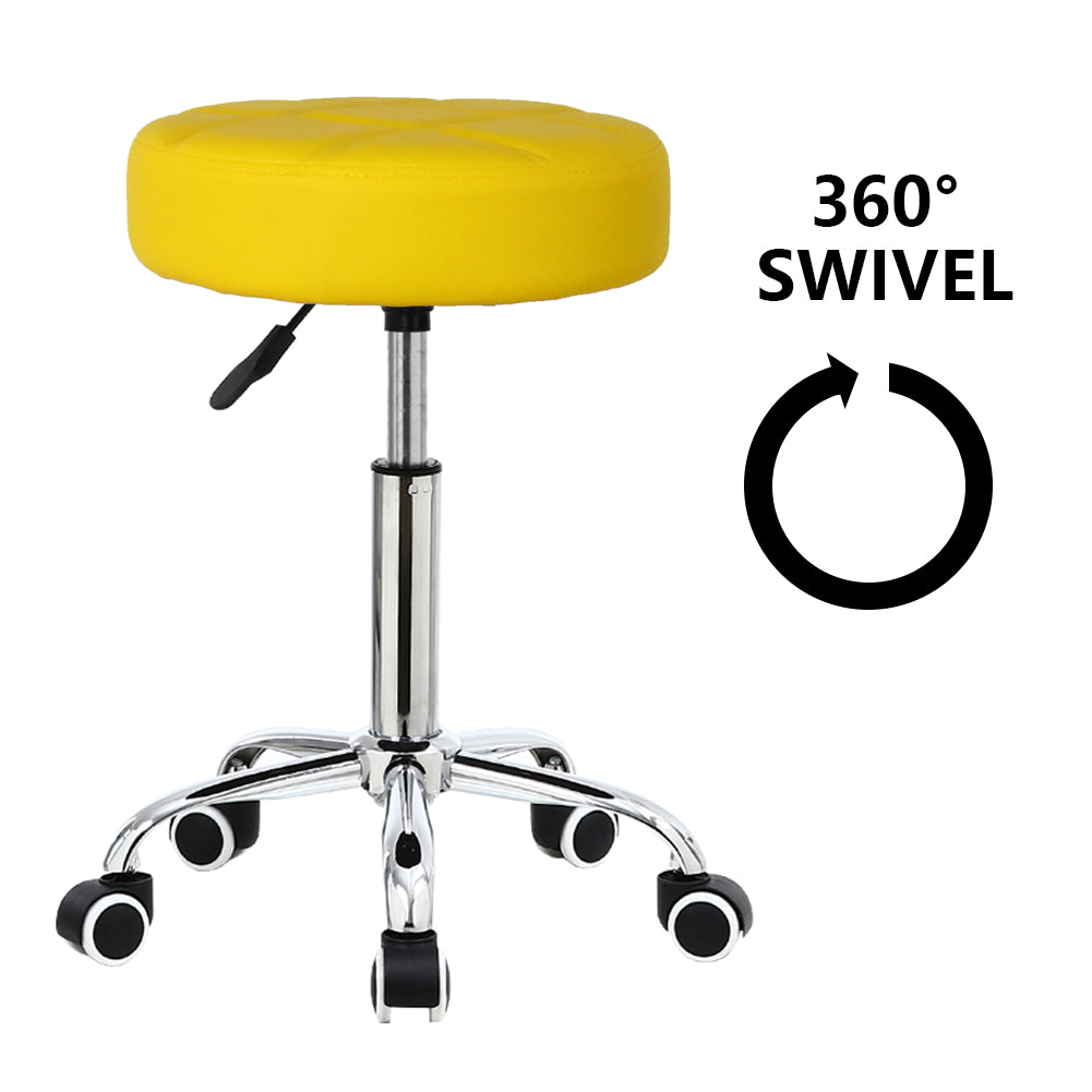 KKTONER Round Rolling Stool PU Leather Height Adjustable Swivel Drafting Salon Chair Yellow