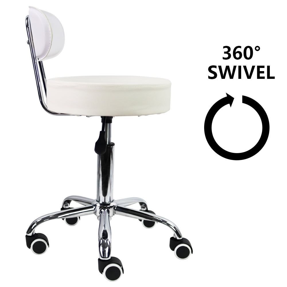 KKTONER PU Leather Counter Desk Chair Height Adjustable Swivel Stool Rolling Chair with Mid Back White