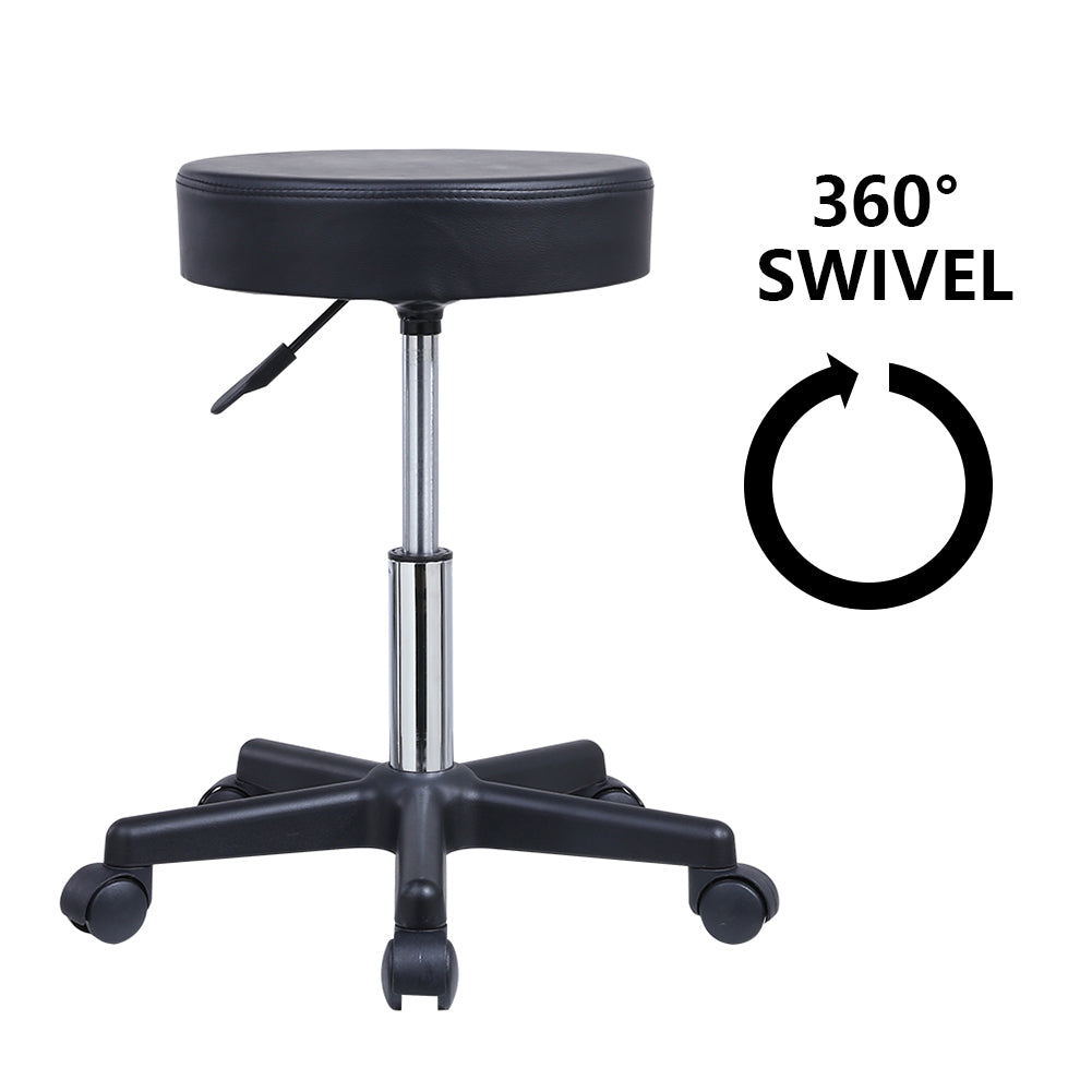 KKTONER Round Rolling Stool PU Leather Height Adjustable Swivel Work SPA Medical Salon Stool Black