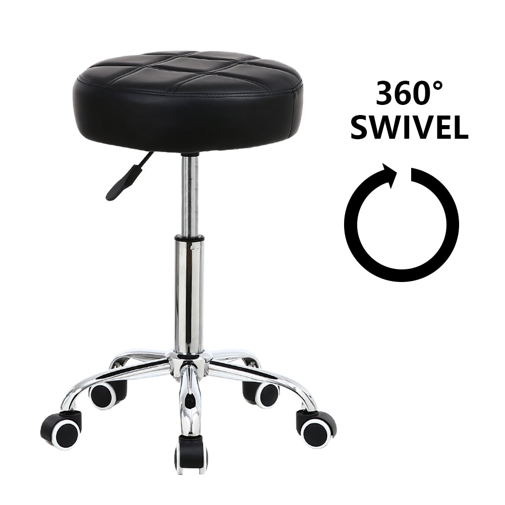 KKTONER Round Rolling Stool PU Leather Height Adjustable Swivel Counter stool Black