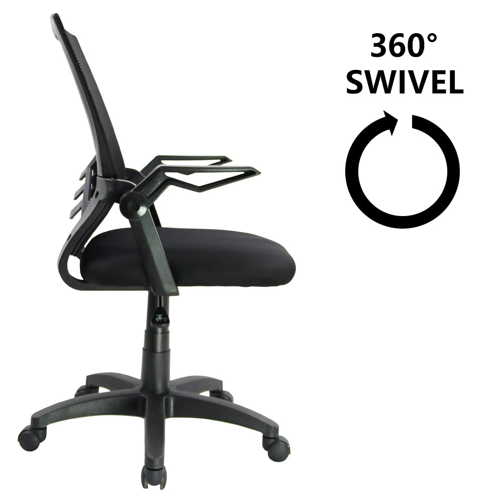 KKTONER Mid-Back Ergonomic Office Chair Swivel Height Adjustable Computer Home Desk Mesh Chair with Armrest (Black)