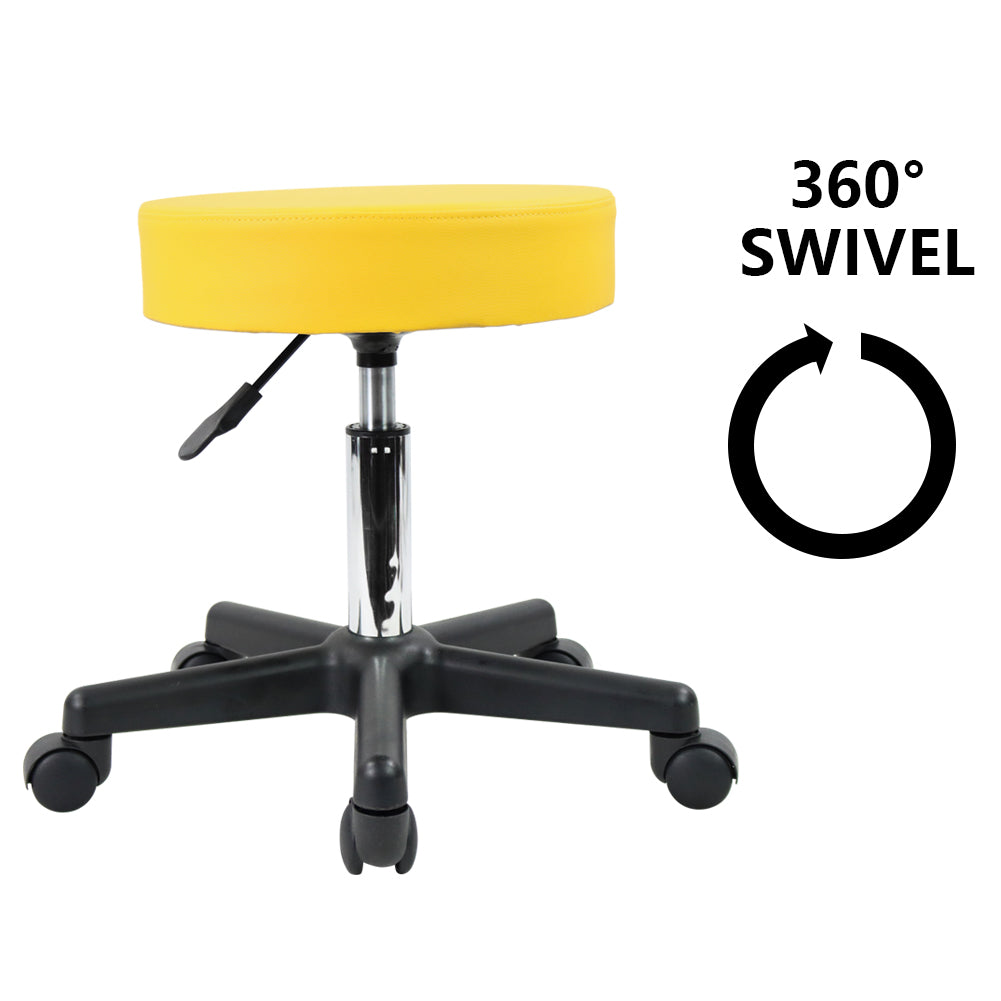 KKTONER Round Rolling Stool PU Leather Height Adjustable Swivel Work SPA Medical Salon Stool Yellow