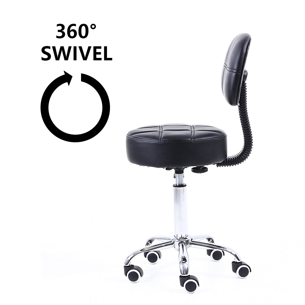 KKTONER Round Rolling Chair with Back PU Leather Height Adjustable Swivel Drafting Salon Stools Black