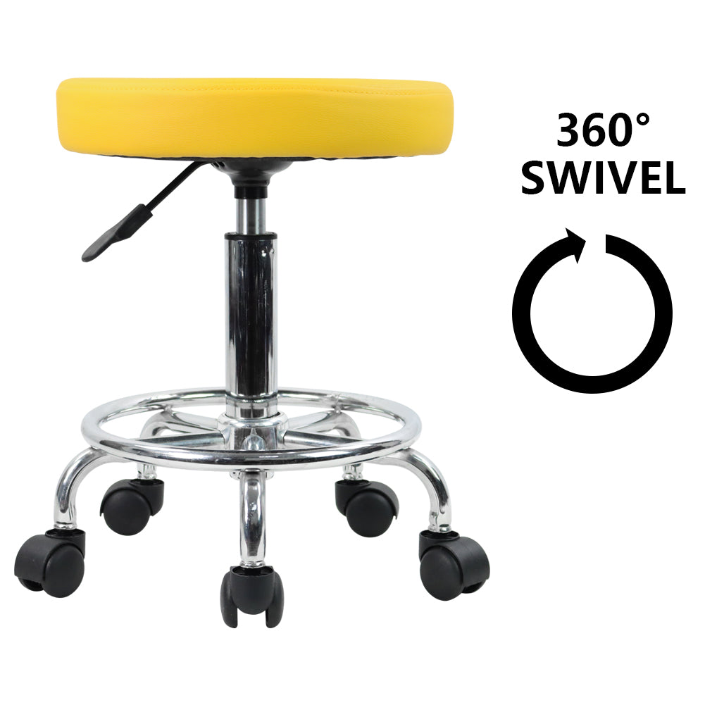 KKTONER PU Leather Round Rolling Stool with Foot Rest Swivel Height Adjustment Tattoo Stools Yellow