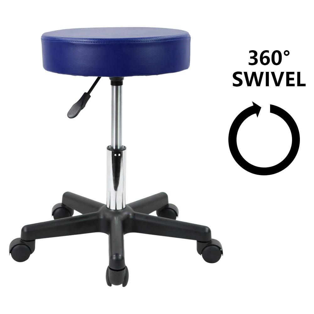 KKTONER Round Rolling Stool PU Leather Height Adjustable Swivel Work SPA Medical Salon Chair Blue