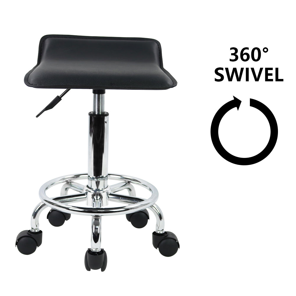 KKTONER Square Height Adjustable Rolling Stool with Foot Rest PU Leather Seat Spa Drafting Salon Tattoo Workstation Swivel Office Stools Small (Black)