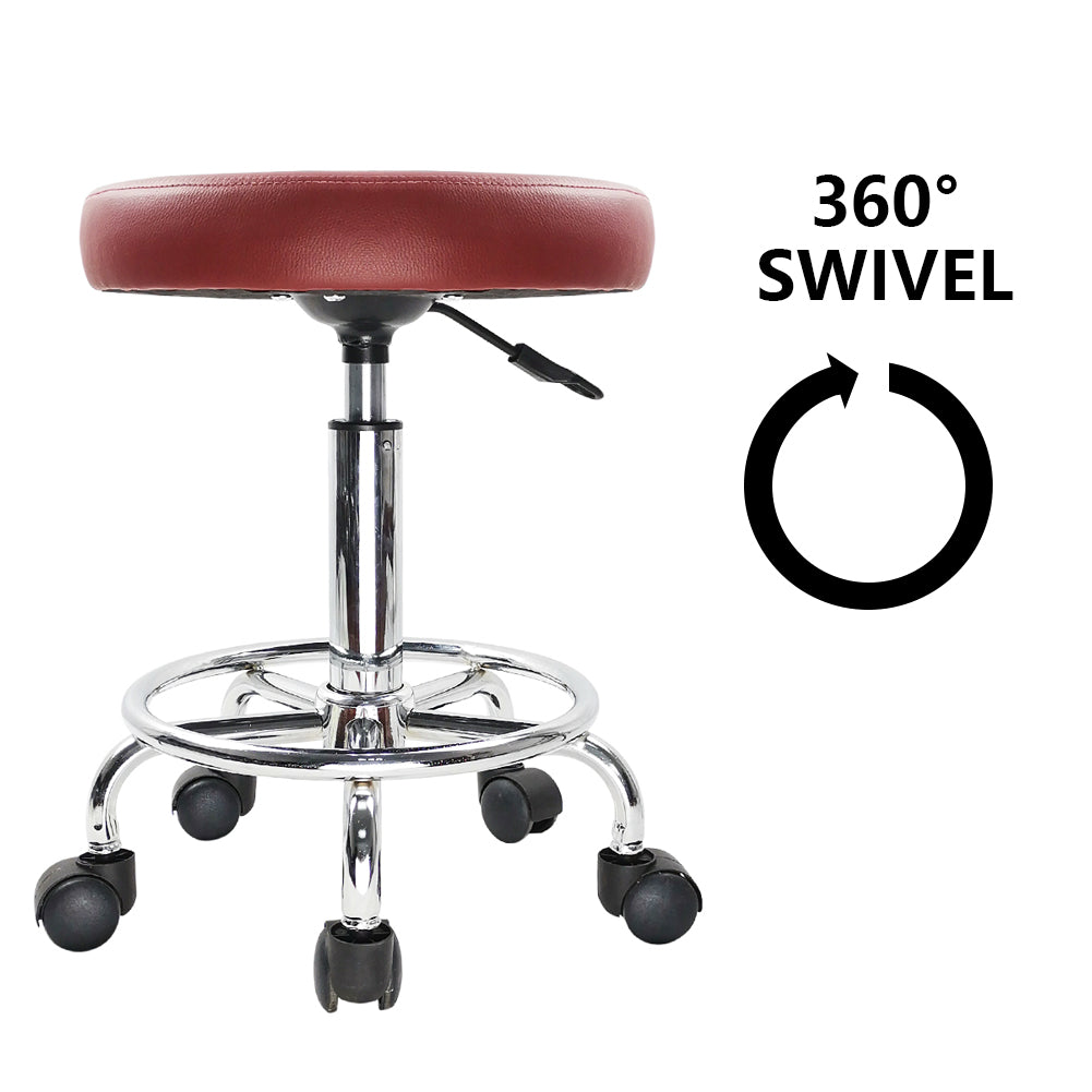 KKTONER PU Leather Round Rolling Stool with Foot Rest Swivel Height Adjustment Tattoo Stools Red