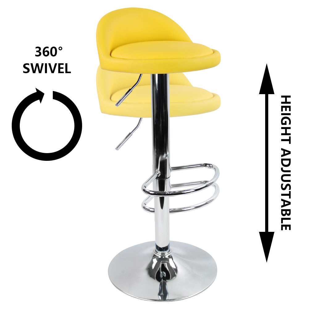 KKTONER Low Back Bar stool PU Leather Height Adjustable 360 Swivel Kitchen Stool with Footrest Yellow