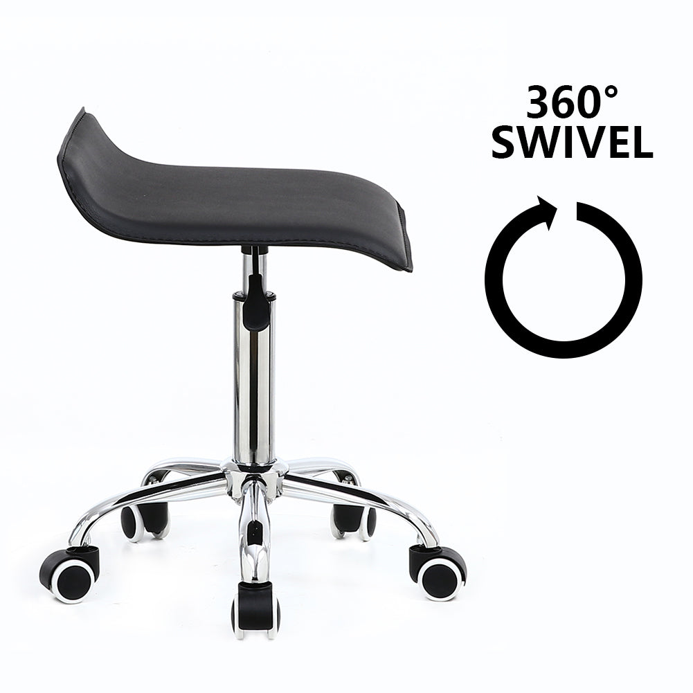 KKTONER Square Rolling Stool PU Leather Height Adjustable Swivel Massage SPA Salon Stools Task Chair with Wheels Black