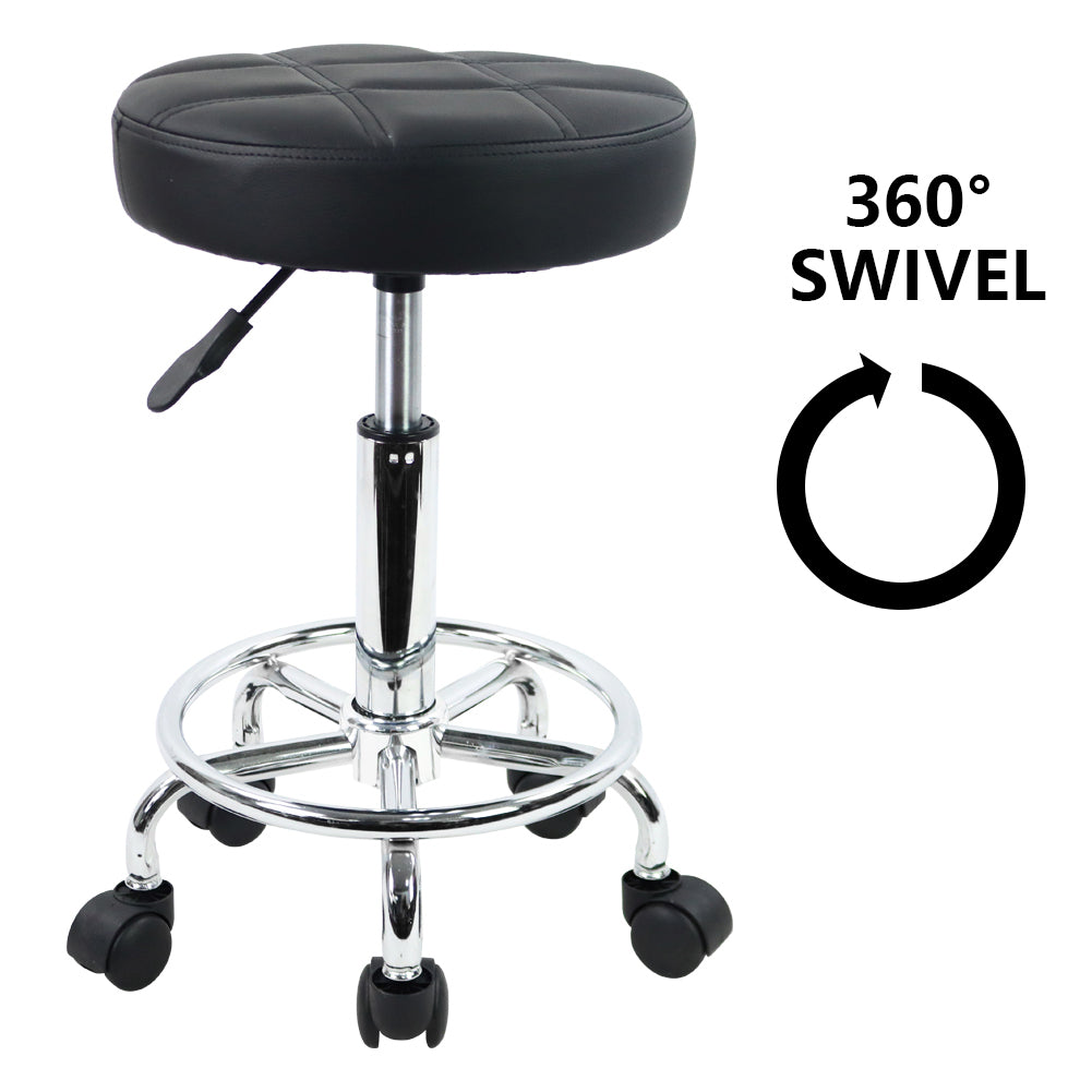 KKTONER Round Rolling Stool Chair PU Leather Height Adjustable Swivel Drafting Stools with Wheels Small (Black)