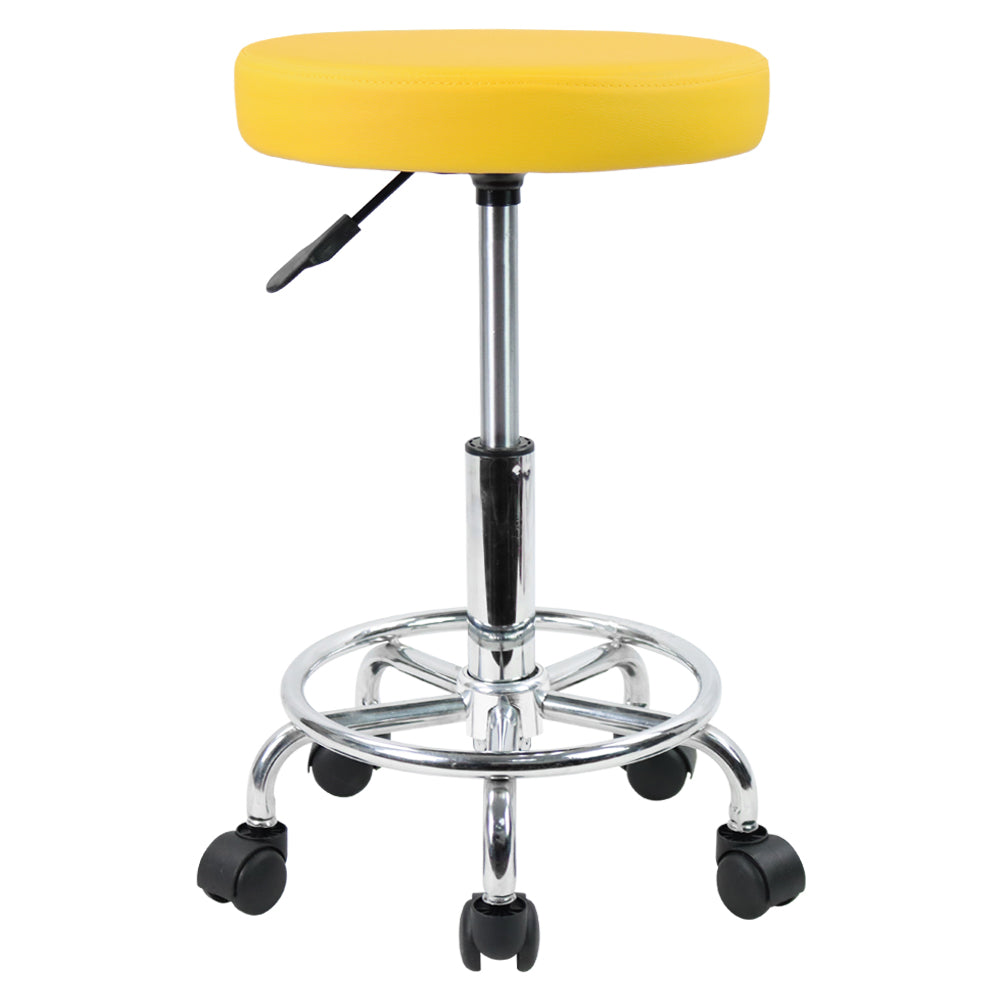 KKTONER PU Leather Round Rolling Stool with Foot Rest Swivel Height Adjustment Tattoo Stools Black