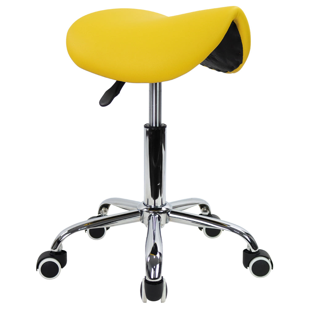 KKTONER  PU Leather Saddle Stool Height Adjustable Swivel Rolling Stool with Wheels Yellow