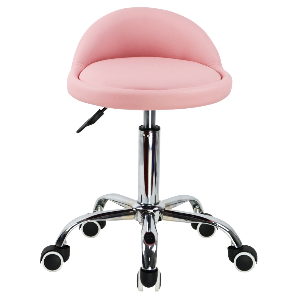 KKTONER PU Leather Rolling Stool with Low Backrest Desk Chair Home Office stool PINK