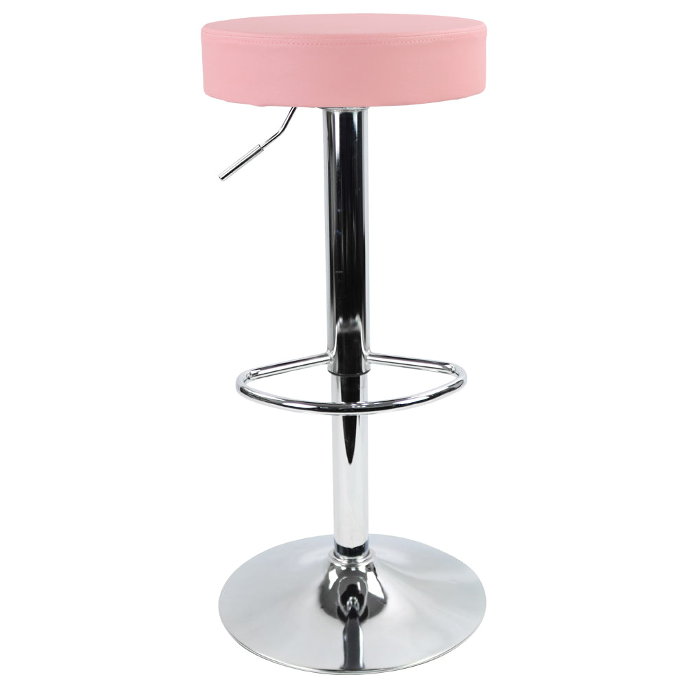 KKTONER PU Leather Height Adjustable Round Bar Stool with Footrest Pink