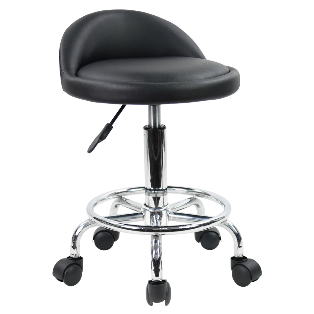 KKTONER PU Leather Rolling Stool with Low Backrest Desk Chair Home Office stool Black