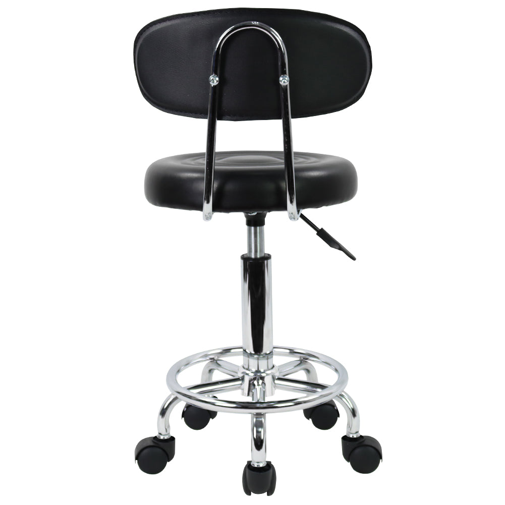 KKTONER Small PU Leather Modern Rolling Stool with Low Back Height Adjustable Work Salon Drafting Swivel Task Small Chair with Footrest (Black)