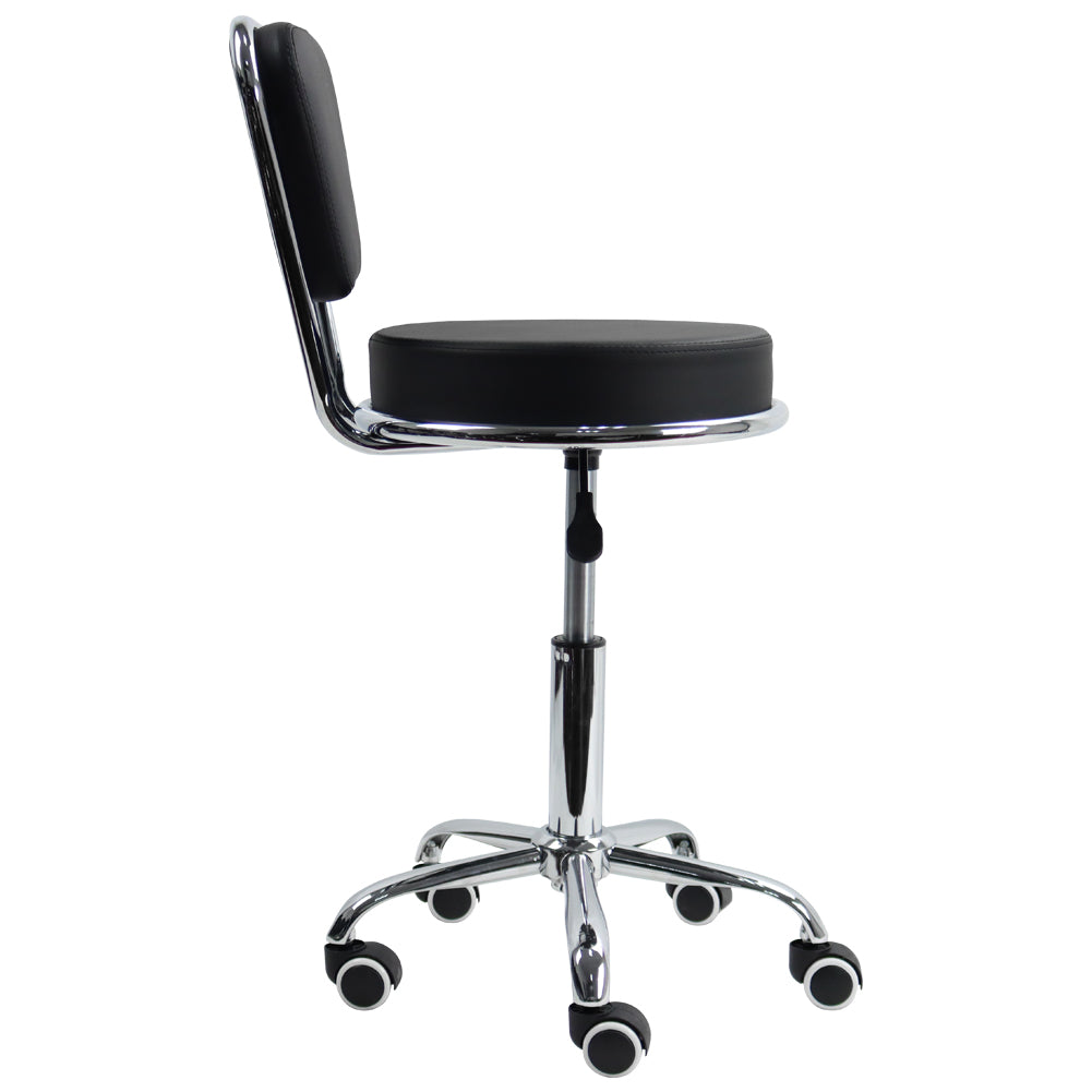 KKTONER PU Leather Swivel Rolling Stool Height Adjustable Modern Cushion Office Chair with Back (Black)