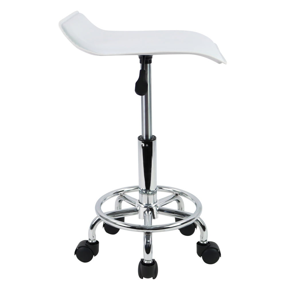 KKTONER Square Height Adjustable Rolling Stool with Foot Rest PU Leather Seat Spa Drafting Salon Tattoo Workstation Swivel Office Stools Small (White)